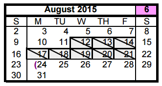 District School Academic Calendar for Bethune Academy for August 2015