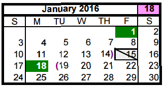 District School Academic Calendar for Bethune Academy for January 2016