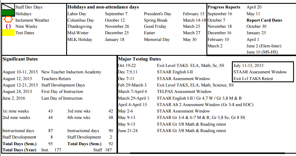 Reed Academy School District Instructional Calendar Aldine Isd