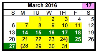 District School Academic Calendar for Aldine Ninth Grade School for March 2016