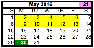 District School Academic Calendar for Worsham Elementary School for May 2016