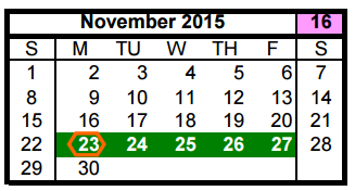 District School Academic Calendar for Odom Elementary for November 2015