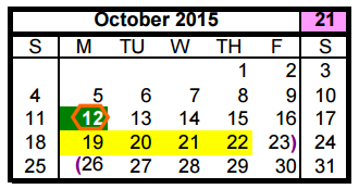 District School Academic Calendar for Grantham Academy for October 2015