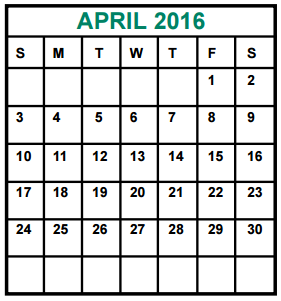 District School Academic Calendar for Petrosky Elementary for April 2016