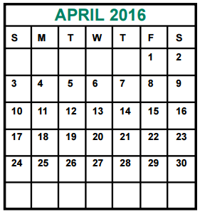 District School Academic Calendar for Alief Learning Ctr (k6) for April 2016