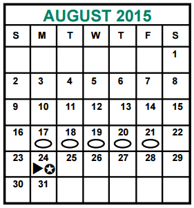 District School Academic Calendar for Alief Isd J J A E P for August 2015