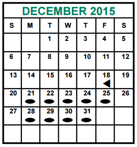 District School Academic Calendar for Admin Services for December 2015