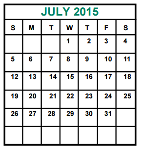 District School Academic Calendar for Admin Services for July 2015