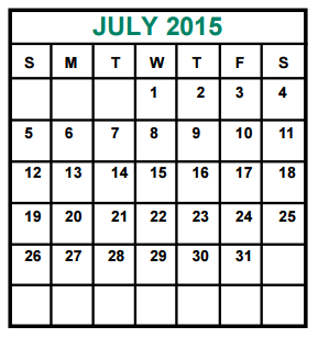 District School Academic Calendar for Alief Learning Ctr (6-12) for July 2015