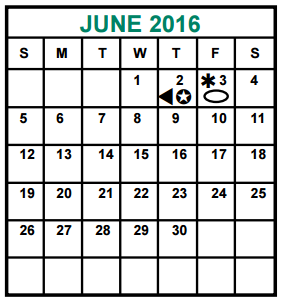 District School Academic Calendar for Outley Elementary School for June 2016