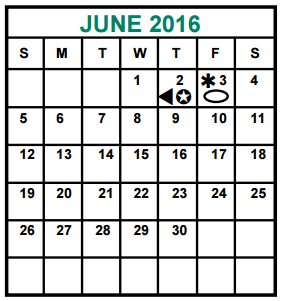 District School Academic Calendar for O'donnell Middle for June 2016