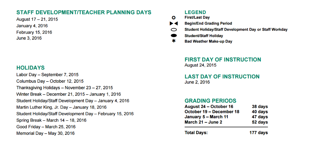 District School Academic Calendar Key for Youens Elementary School