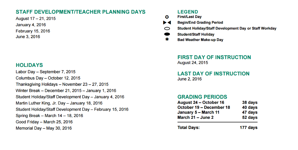 District School Academic Calendar Key for Bush Elementary School