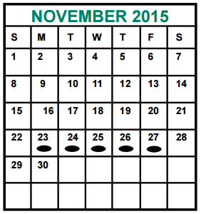 District School Academic Calendar for Alief Learning Ctr (6-12) for November 2015