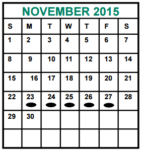 District School Academic Calendar for Alief Learning Ctr (k6) for November 2015