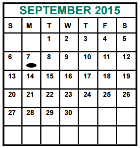 District School Academic Calendar for Mahanay Elementary School for September 2015