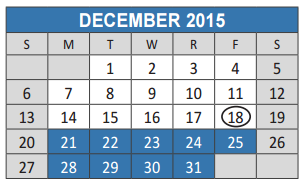 District School Academic Calendar for Bolin Elementary School for December 2015