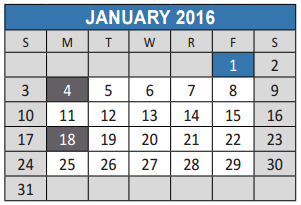 District School Academic Calendar for Story Elementary School for January 2016
