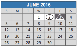 District School Academic Calendar for Reed Elementary School for June 2016