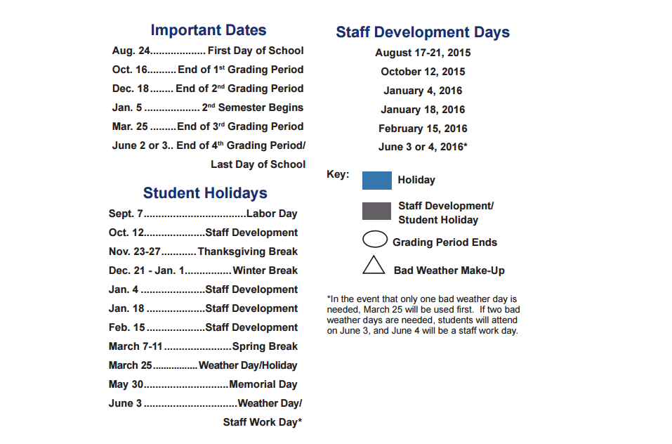 District School Academic Calendar Key for Chandler Elementary School