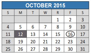 District School Academic Calendar for Lowery Freshman Center for October 2015
