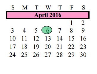 District School Academic Calendar for G W Harby Junior High for April 2016