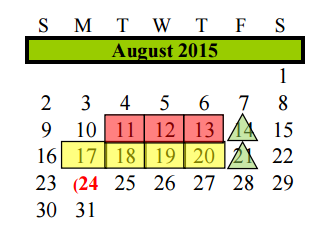 District School Academic Calendar for Alvin Pri for August 2015