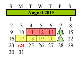 District School Academic Calendar for G W Harby Junior High for August 2015