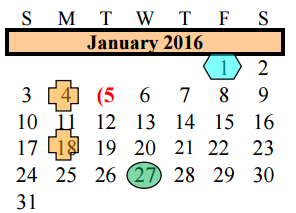 District School Academic Calendar for Longfellow Elementary for January 2016