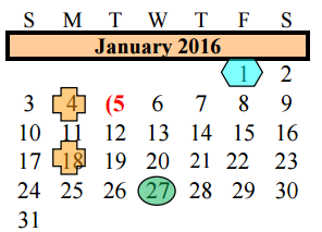 District School Academic Calendar for G W Harby Junior High for January 2016