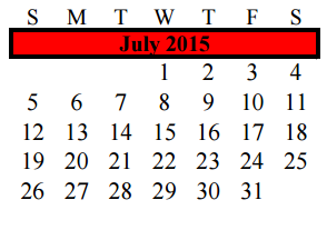 District School Academic Calendar for Assets for July 2015