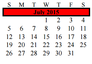 District School Academic Calendar for Brazoria Co J J A E P for July 2015