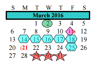 District School Academic Calendar for Brazoria Co J J A E P for March 2016