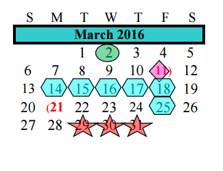 District School Academic Calendar for Assets for March 2016