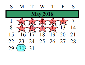 District School Academic Calendar for Alvin Pri for May 2016