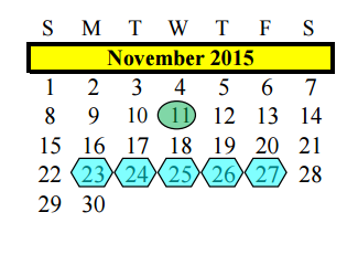 District School Academic Calendar for Alvin Pri for November 2015
