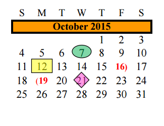 District School Academic Calendar for Alvin Reach School for October 2015
