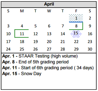 District School Academic Calendar for Amarillo Area Ctr For Advanced Lrn for April 2016
