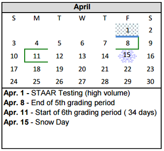 District School Academic Calendar for Woodlands Elementary for April 2016