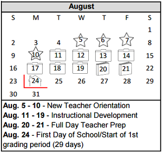 District School Academic Calendar for Amarillo Area Ctr For Advanced Lrn for August 2015