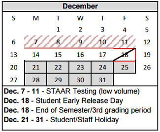 District School Academic Calendar for Johnny N Allen-6th Grade Campus for December 2015