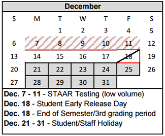 District School Academic Calendar for Amarillo Area Ctr For Advanced Lrn for December 2015
