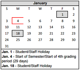 District School Academic Calendar for Amarillo Area Ctr For Advanced Lrn for January 2016