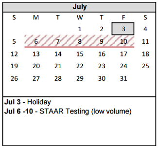 District School Academic Calendar for Amarillo Area Ctr For Advanced Lrn for July 2015