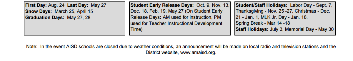 District School Academic Calendar Key for Carver Early Childhood Academy