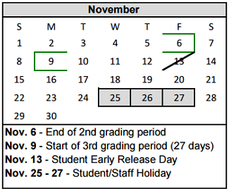 District School Academic Calendar for Glenwood Elementary for November 2015