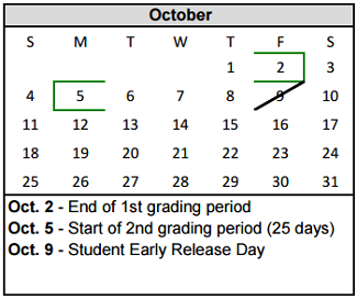District School Academic Calendar for Paramount Terrace Elementary for October 2015
