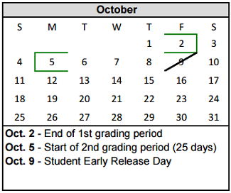 District School Academic Calendar for Palo Duro High School for October 2015