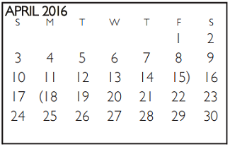 District School Academic Calendar for Jane Ellis Elementary School for April 2016