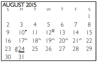District School Academic Calendar for Homebound for August 2015